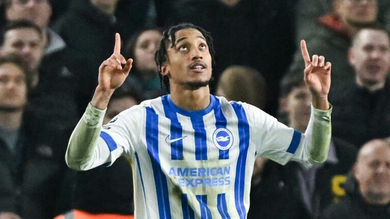 Joao Pedro celebrates after giving Brighton the lead from the penalty spot