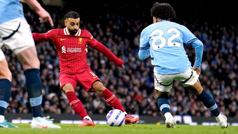 Mohamed Salah scores Liverpool's opening goal against Manchester City