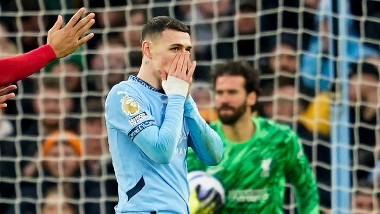 Phil Foden rues a missed chance to score against Liverpool