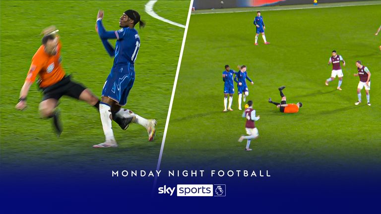 Ref takes tumble after contact with Madueke