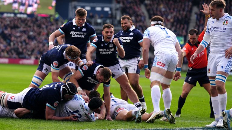 Rory Darge scored Scotland's first try against Italy at Murrayfield