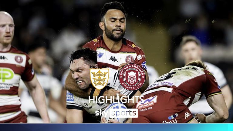 Sorotan bentrokan Liga Super antara Hull FC dan Wigan Warriors.