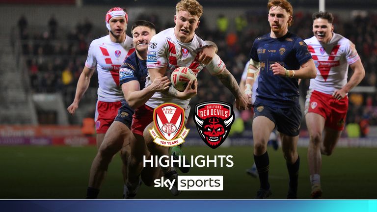 St Helens v Salford Red Devils - Betfred Super League St Helens, Inggris - 15 Februari: Matt Whitley dari St Helens ditantang oleh Ethan Fitzgerald dari Salford Red Devils selama pertandingan Liga Super Betfred antara St Helens dan Salford Red Devils di Stadion yang benar -benar jahat 15 Februari 2025 di St Helens, Inggris. (Foto oleh gambar Ben Roberts/Getty Images)