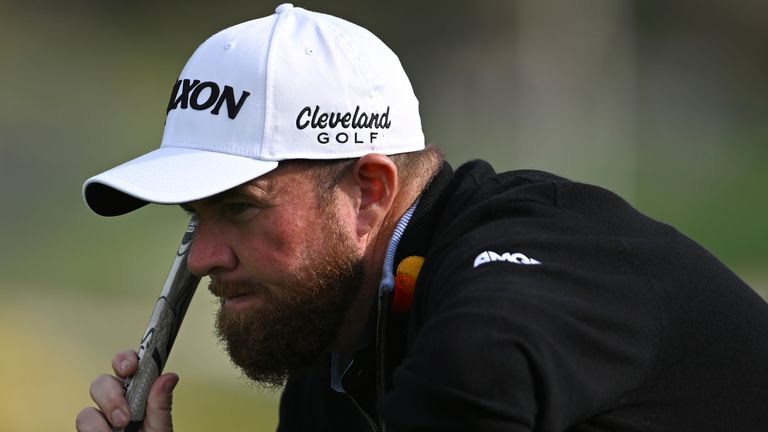 Shane Lowry lines his putt at the 16th hole at Pebble Beach Golf Links during the final round of the AT&T Pebble Beach Pro-Am golf tournament, Sunday, Feb. 2, 2025, in Pebble Beach, Calif. (AP Photo/Nic Coury) 