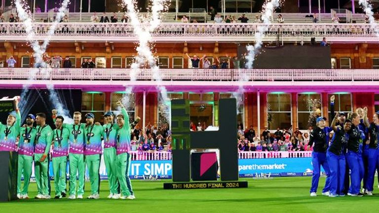 The Hundred 2024 winners, Oval Invincibles and London Spirit, celebrate their respective men's and women's final wins at Lord's