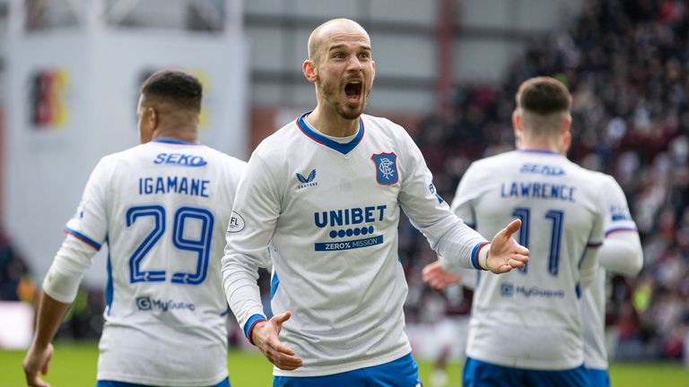 Rangers' Vaclav Cerny celebrates scoring to make it 2-1