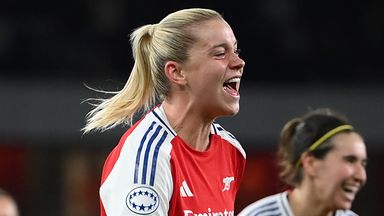Alessia Russo of Arsenal celebrates scoring her second and the Gunners' third goal against Real Madrid in the Champions League