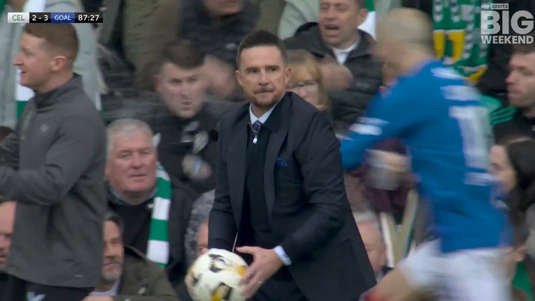 Rangers winger Vaclav Cerny spraying Celtic fans with a water bottle during the Old Firm match. Pic: Sky Sports