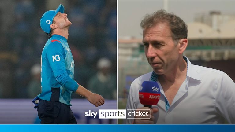 England&#39;s captain Jos Buttler leaves the field after his side lost the second one day international cricket match against India in Cuttack, India, Sunday, Feb. 9, 2025. (AP Photo/Rafiq Maqbool)


