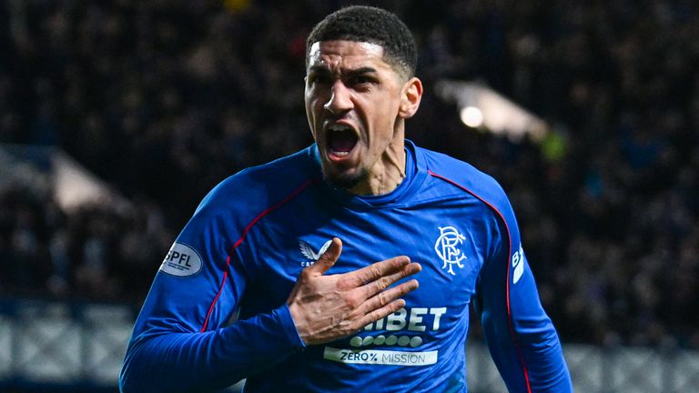 GLASGOW, SCOTLAND - JANUARY 15: Rangers&#39; Leon Balogun celebrates scoring to make it 2-0 during a William Hill Premiership match between Rangers and Aberdeen at Ibrox Stadium, on January 15, 2025, in Glasgow, Scotland.  (Photo by Rob Casey / SNS Group)