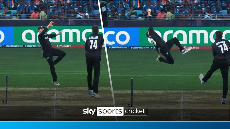 Glenn Phillips takes a sensational one-handed catch to remove a dangerous Shubman Gill.