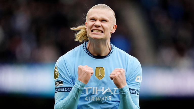 Erling Haaland celebrates his opener, scored from the penalty spot