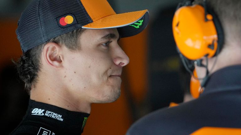 McLaren driver Lando Norris of Britain prepares at pits during the first free practice at the Shanghai International Circuit in Shanghai, China, Friday, March 21, 2025, ahead of the Chinese Formula One Grand Prix (Sunday). (AP Photo/Andy Wong)