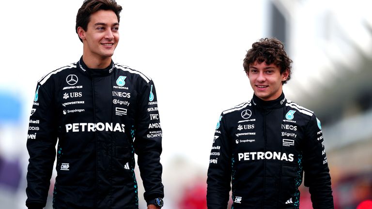 Mercedes team-mates George Russell and Andrea Kimi Antonelli