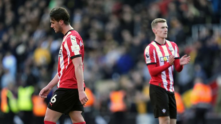 A dejected Taylor Harwood-Bellis during the defeat to Wolves