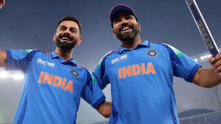 India's Virat Kohli (L) and Rohit Sharma (R) celebrate winning the Champions Trophy (Getty Images)