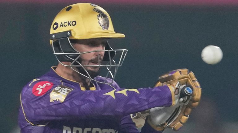 Kolkata Knight Riders' Quinton de Kock (AP Photo/Anupam Nath)