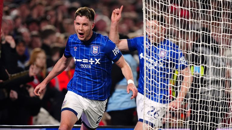 George Hirst celebrates giving Ipswich the lead at Nottingham Forest