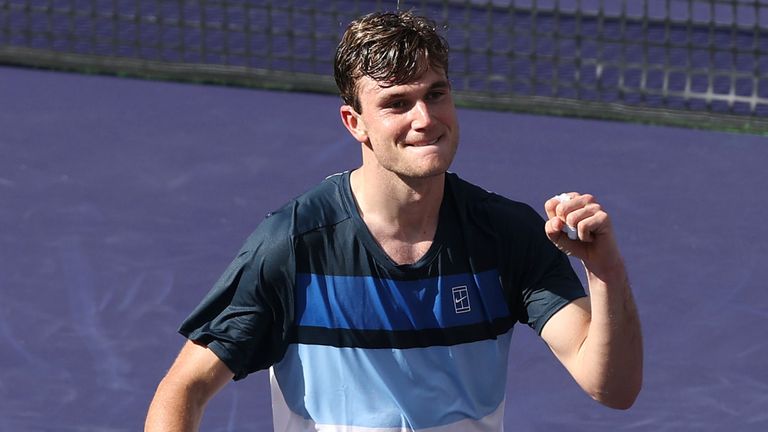 Jack Draper of Great Britain celebrates after defeating Holger Rune of Denmark to win the Men's Singles Final of the BNP Paribas Open at Indian Wells Tennis Garden on March 16, 2025 in Indian Wells, California.