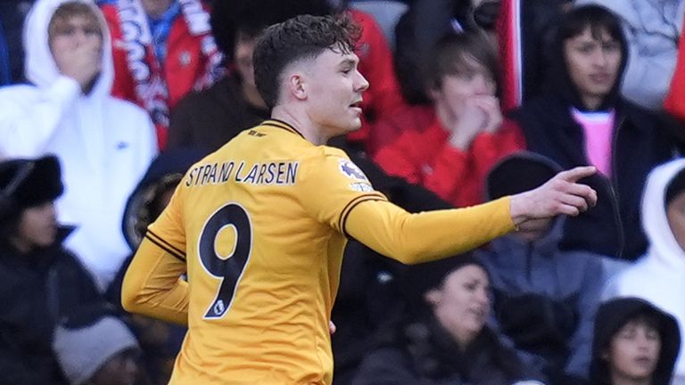 Jorgen Strand Larsen celebrates scoring at St Mary's