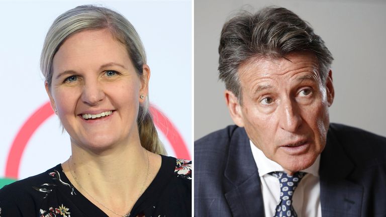 New IOC President Kirsty Coventry and Sebastian Coe (Laurent Gillieron/Keystone via AP/File, Kyodo via AP Images)