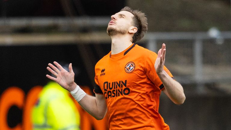 Dundee United's Kristijan Trapanovski celebrates scoring to make it 3-2