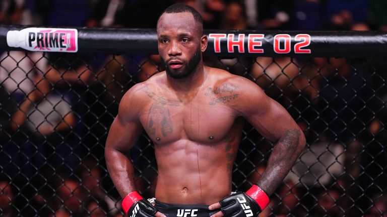 Leon Edwards of Jamaica looks on between rounds against Sean Brady in a welterweight fight during the UFC Fight Night event at The O2 on March 22, 2025 in London, England. (Photo by Jeff Bottari/Zuffa LLC)