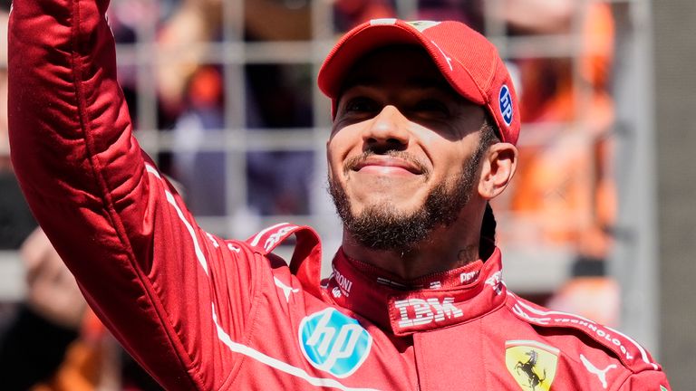Lewis Hamilton celebrates winning the Chinese Sprint
