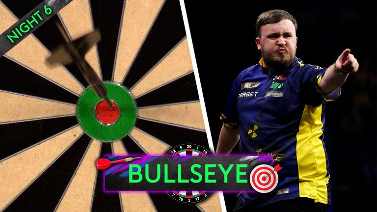 Luke Littler llega a cuatro bullseye finalizados para llegar a la final en la noche seis de la Premier League en Nottingham. 