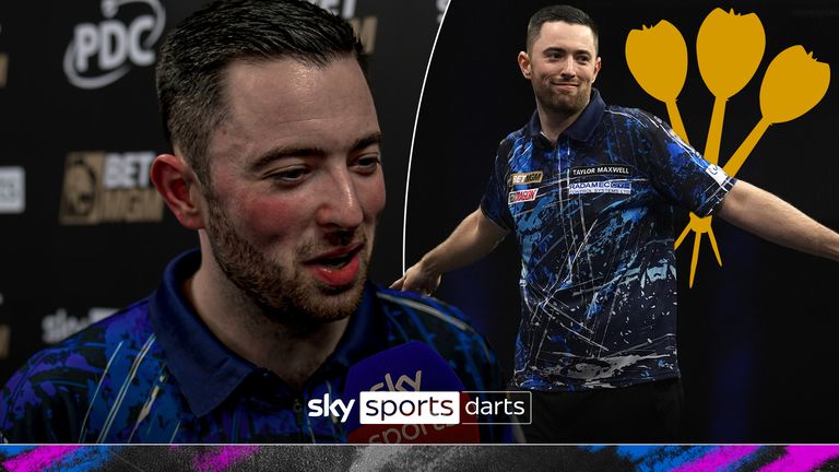 Luke Humphries reacts to winning £30k set of darts after nine-darter ...