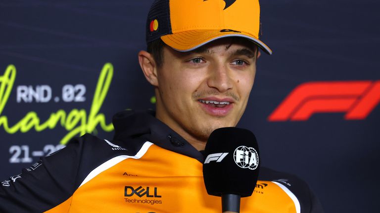 Lando Norris speaking in the Drivers' Press Conference in China