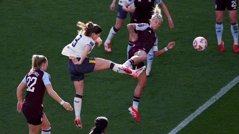 Maren Mjelde volleys in Everton's first goal at Aston Villa