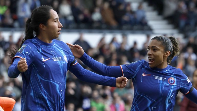 Mayra Ramirez celebrates her goal with team-mates