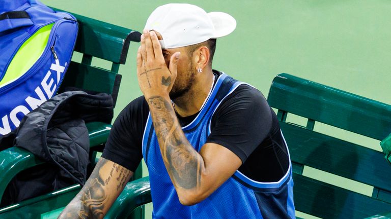 Nick Kyrgios during medical timeout at BNP Paribas Open at Indian Wells (Getty Images)