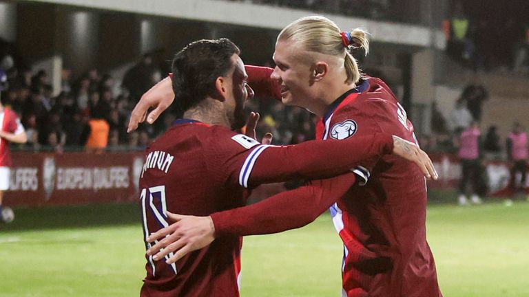 Erling Haaland after scoring his side's fifth goal during a Group I, World Cup qualifier match between Moldova and Norway