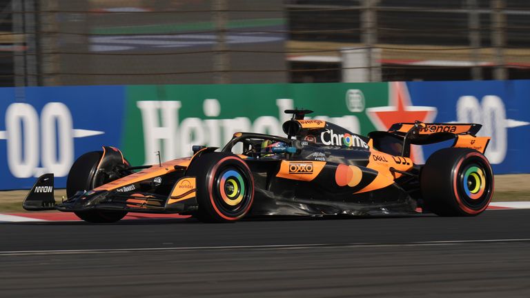 McLaren driver Oscar Piastri of Australia steers his car during the sprint qualifying at the Shanghai International Circuit in Shanghai, China, Friday, March 21, 2025, ahead of the Chinese Formula One Grand Prix (Sunday). (AP Photo/Andy Wong)