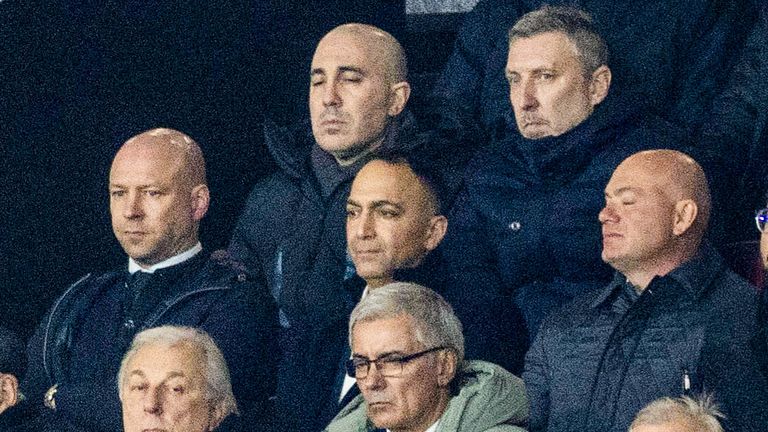 Paraag Marathe (C) was at Rangers' Europa League match away to Manchester United