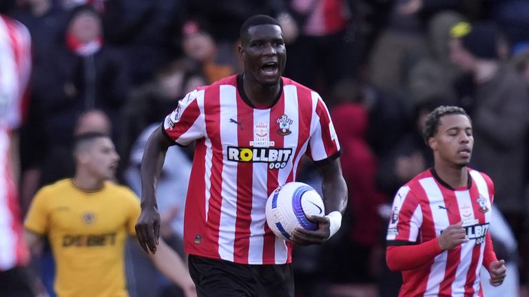 Southampton's Paul Onuachu celebrates after reducing the deficit