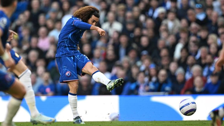 Marc Cucurella scores Chelsea's opening goal against Leicester