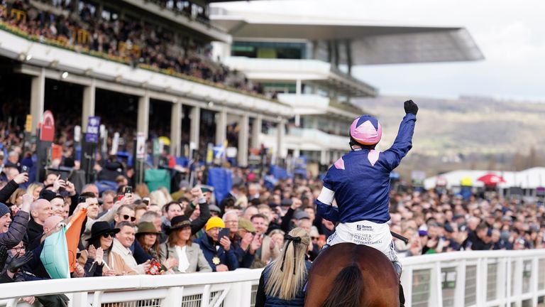 Paul Townend salutes the Cheltenham crowd aboard Kopek Des Bordes.