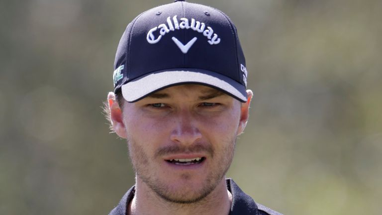 PONTE VEDRA BEACH, FL - MARCH 14: Rasmus H..jgaard of Denmark on the eighth hole during the second round of THE PLAYERS Championship on March 14, 2025 at TPC Sawgrass in Ponte Vedra Beach, Fl. (Photo by David Rosenblum/Icon Sportswire) (Icon Sportswire via AP Images) 