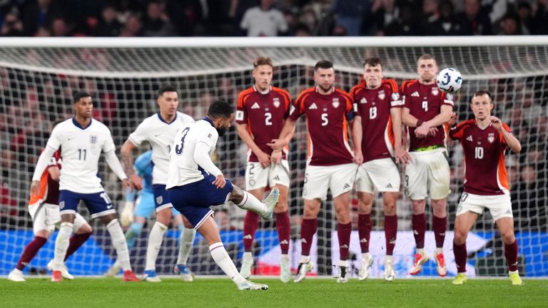 Reece James Curly in a free kick to give England the VS Latvian superiority