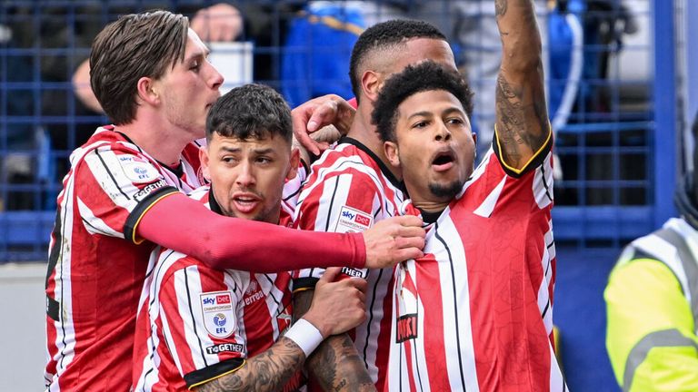 Sheffield United's Rhian Brewster celebrates his opener