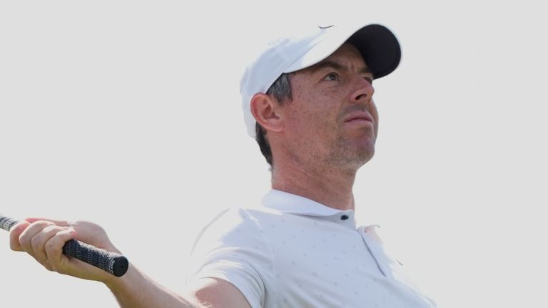 Rory Mcilroy looks at his shot in the third hole during the second round of the player championship tournament on Friday, March 14, 2025, in Ponte Vedra Beach, Fla. (AP Photo/Julia Demaree Nikhinson)