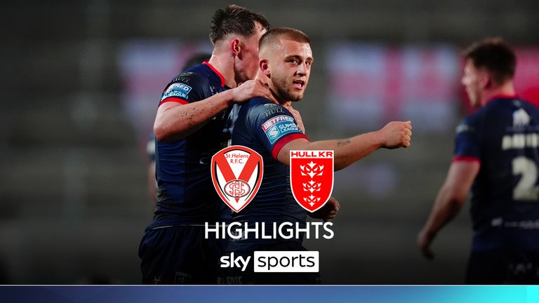 Hull KR's Mikey Lewis (centre) celebrates after the Betfred Super League match at the Totally Wicked Stadium, St Helens. Picture date: Friday March 7, 2025.
