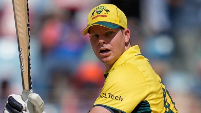 Australia's captain Steve Smith plays a shot during the ICC Champions Trophy semifinal cricket match between India and Australia at Dubai International Cricket Stadium in Dubai, United Arab Emirates, Tuesday, March 4, 2025. (AP Photo/Altaf Qadri)