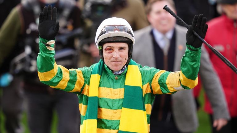 Harry Skelton celebrates aboard The New Lion