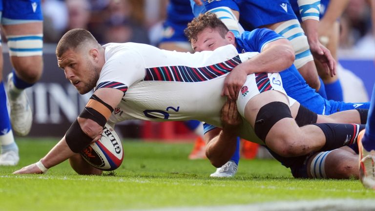 England's Tom Willis scores the opening try