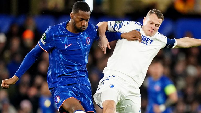 Chelsea's Tosin and Copenhagen's Viktor Claesson battle for the ball