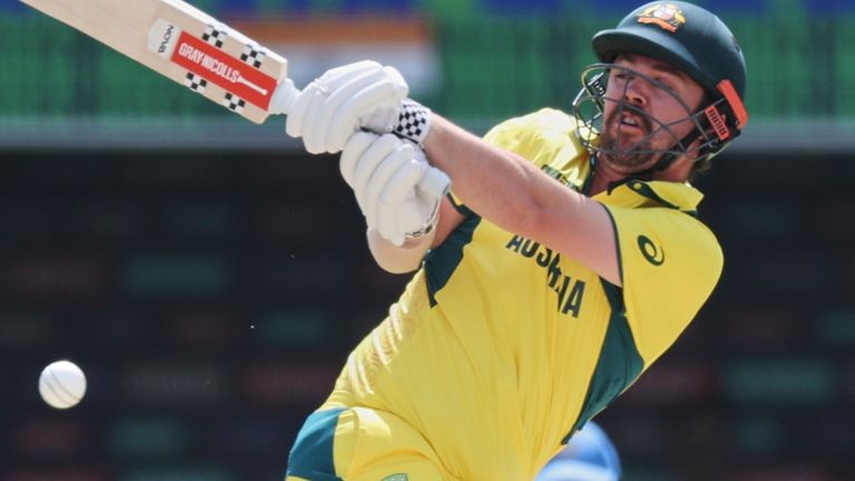 Australia's Travis Head plays a shot during the ICC Champions Trophy semifinal cricket match between India and Australia at Dubai International Cricket Stadium in Dubai, United Arab Emirates, Tuesday, March 4, 2025. (AP Photo/Christopher Pike)